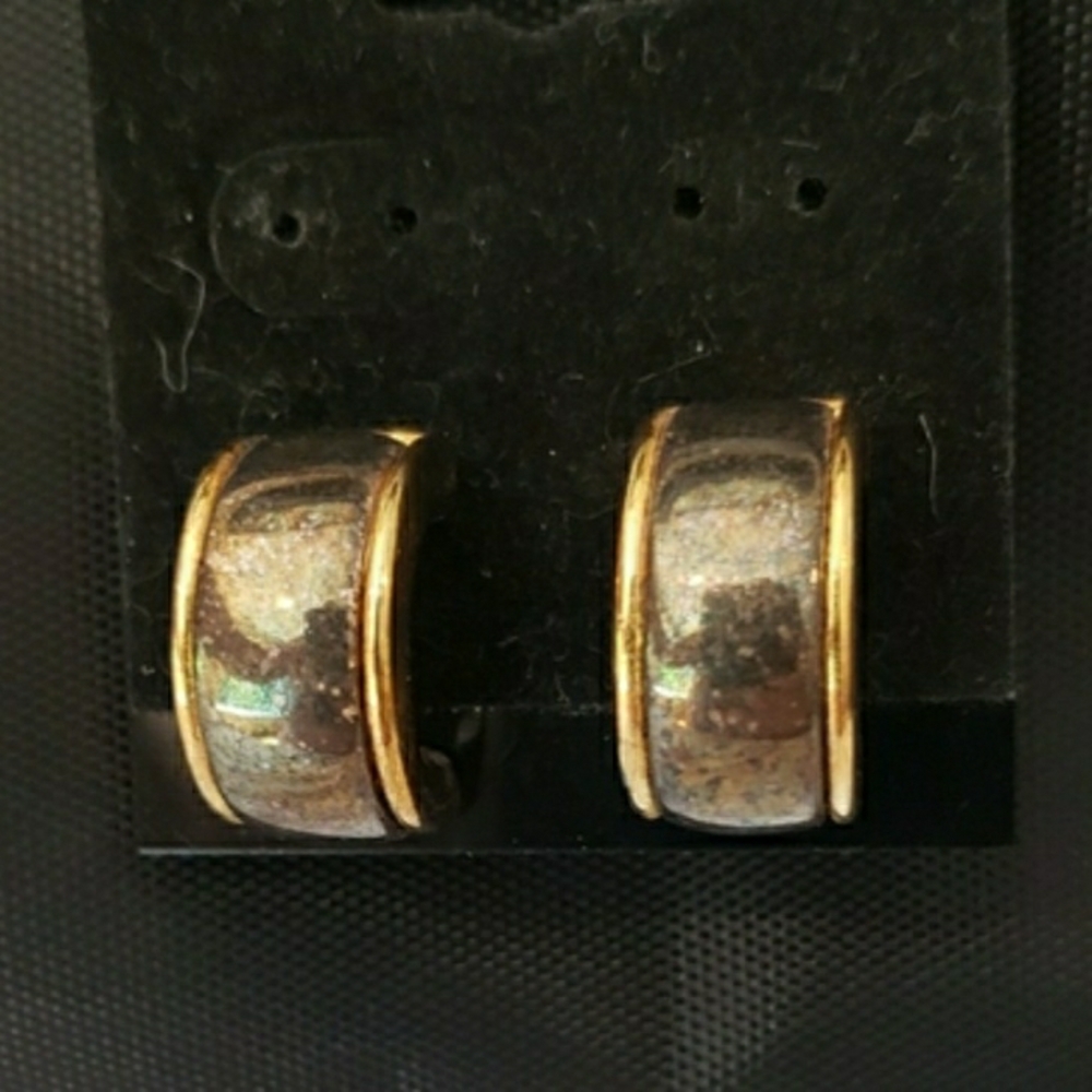Two-Tone Metalic Brown & Gold Huggie Earrings